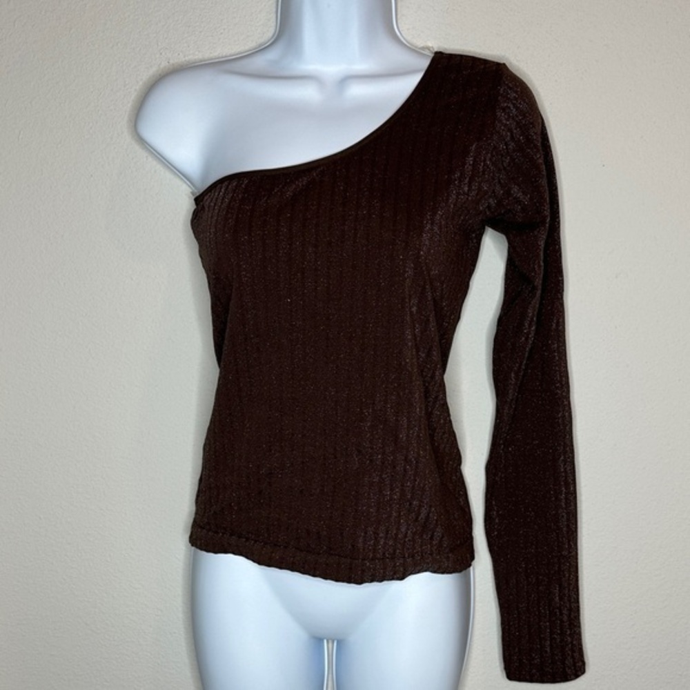 Willow Chocolate Brown One-Shoulder Long Sleeve Top